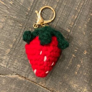 Crocheted Strawberry Bag Charm / Keychain – Handmade